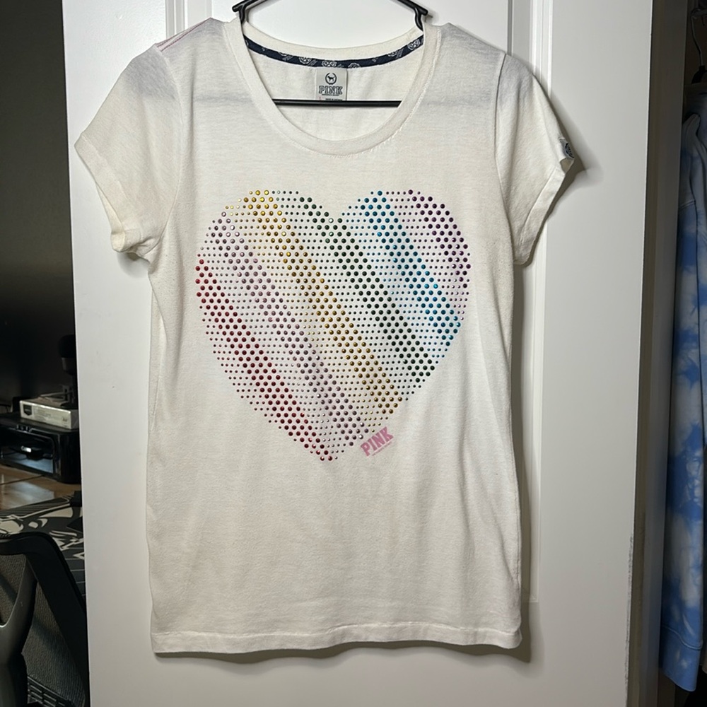 PINK Victoria's Secret White Y2K bling tee